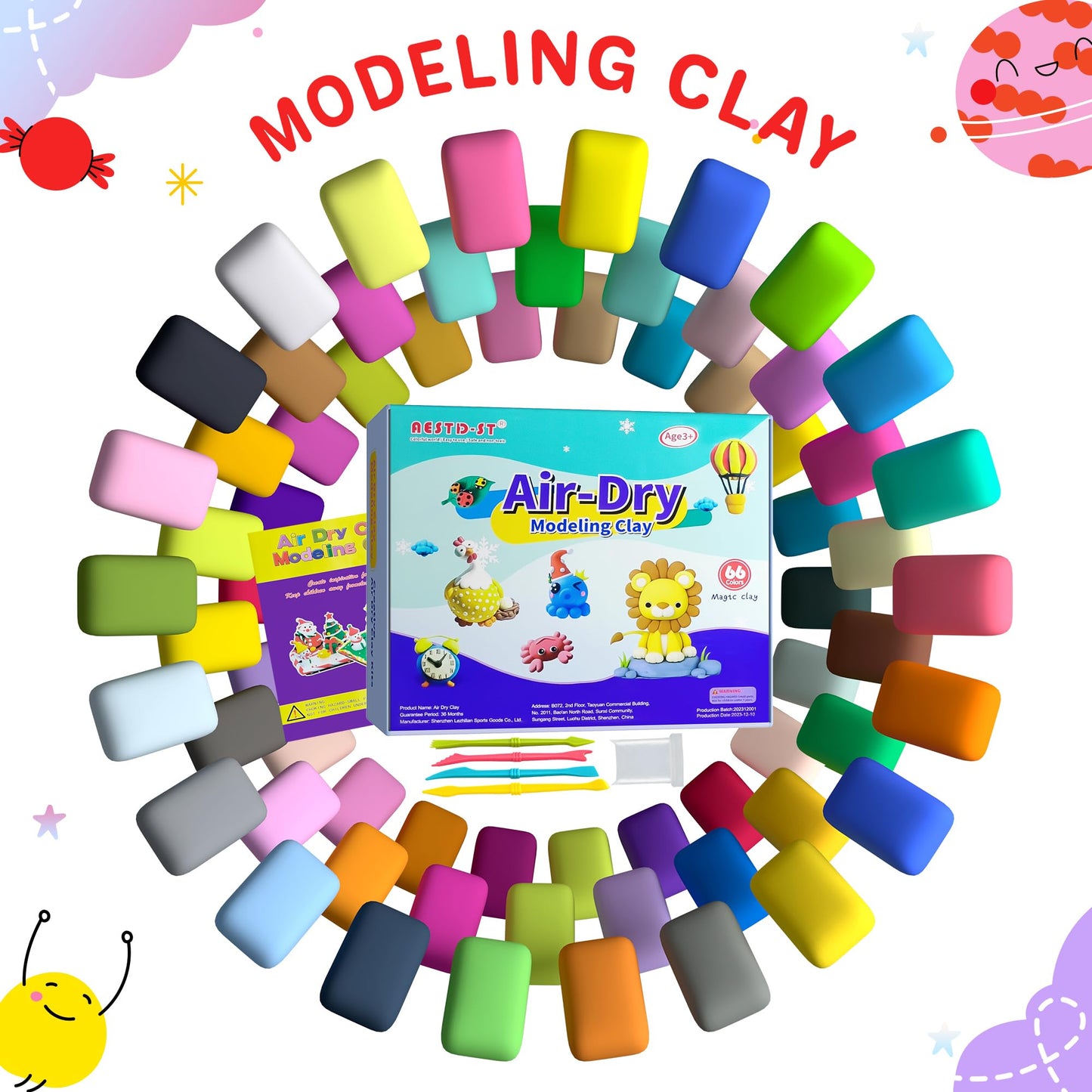 Aestd-ST Air Dry Clay 66 Colors, Modeling Clay for Kids, DIY Magic Clay, Molding Clay Kit with Sculpting Tools, Non-Sticky Soft and Super Light, Arts and Crafts Gift for Boys Girls Kids