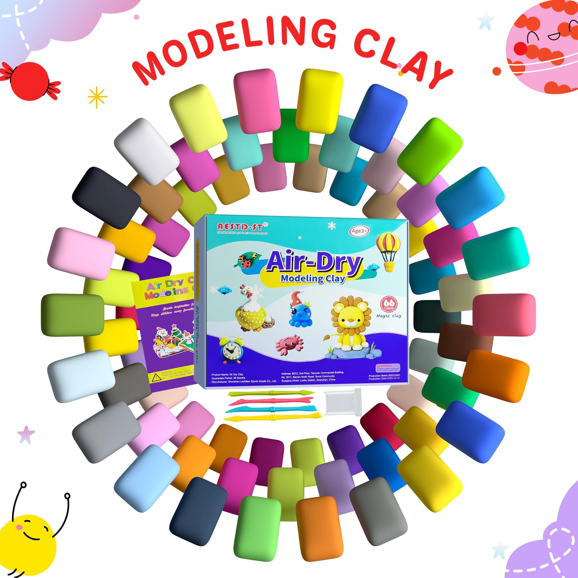 Aestd-ST Air Dry Clay 66 Colors, Modeling Clay for Kids, DIY Magic Clay, Molding Clay Kit with Sculpting Tools, Non-Sticky Soft and Super Light, Arts and Crafts Gift for Boys Girls Kids