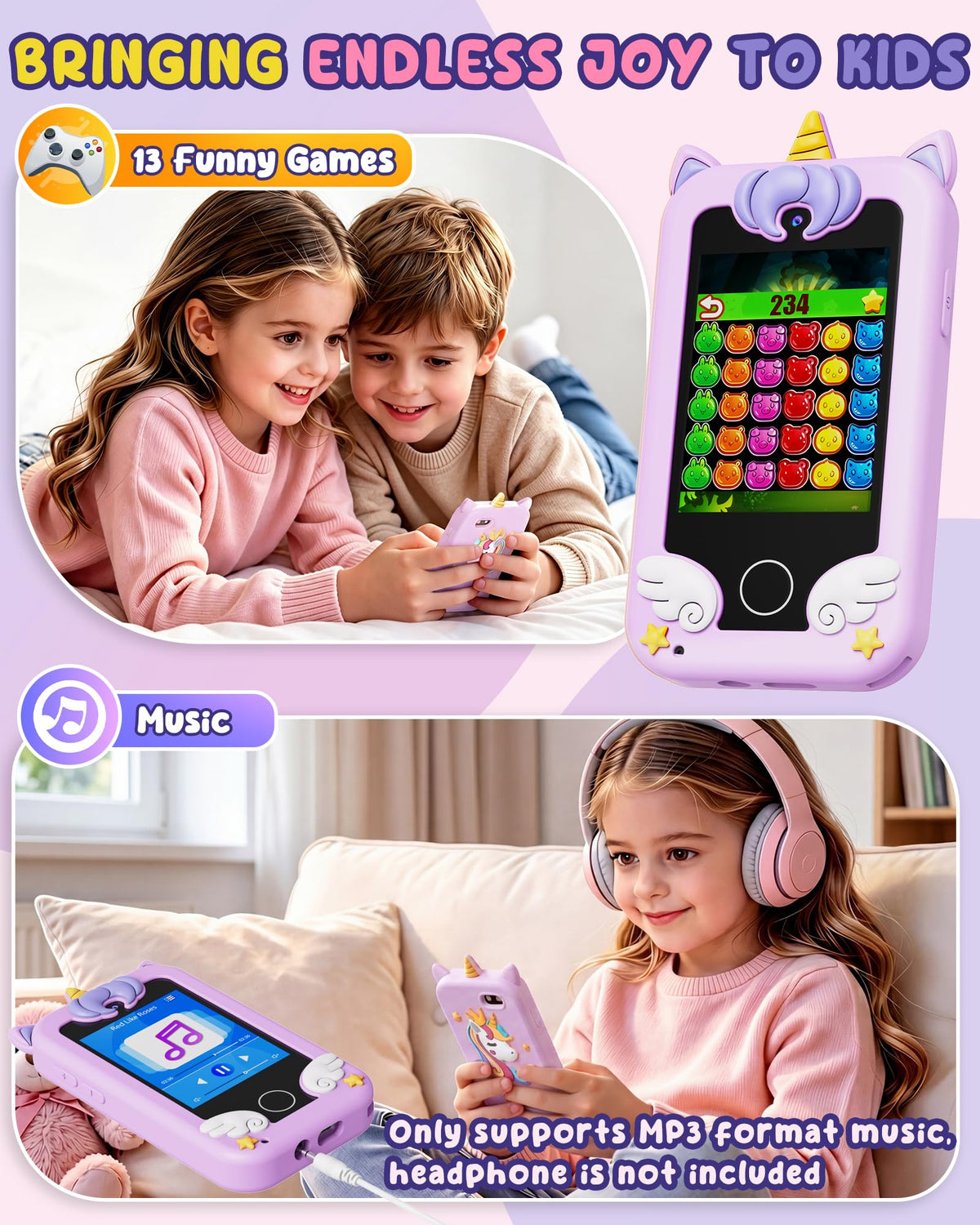 UCIDCI Kids Smart Phone Toys for Girls Ages 3-7 with Dual Camera - Kids Phone with Learning Games, Travel Toys with MP3 Music Player for Christmas, Birthday Gifts for 3 4 5 6 7 Year Old Boys 🍁 All In One Marketplace Canada