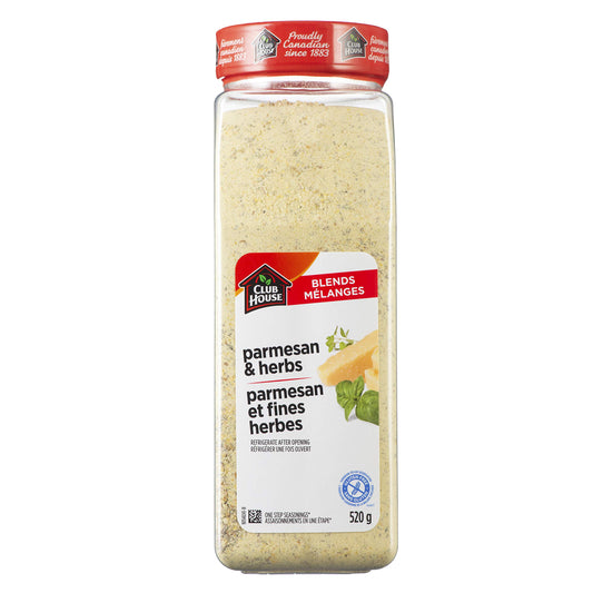 Club House Parmesan & Herbs One Step Seasoning, Gluten-Free, Blend Of Parmesan And Romano Cheeses Enhanced By Italian Herbs Such As Bay, Basil And Oregano, Perfect Over Pasta, 520G - Available at All In One Marketplace Canada