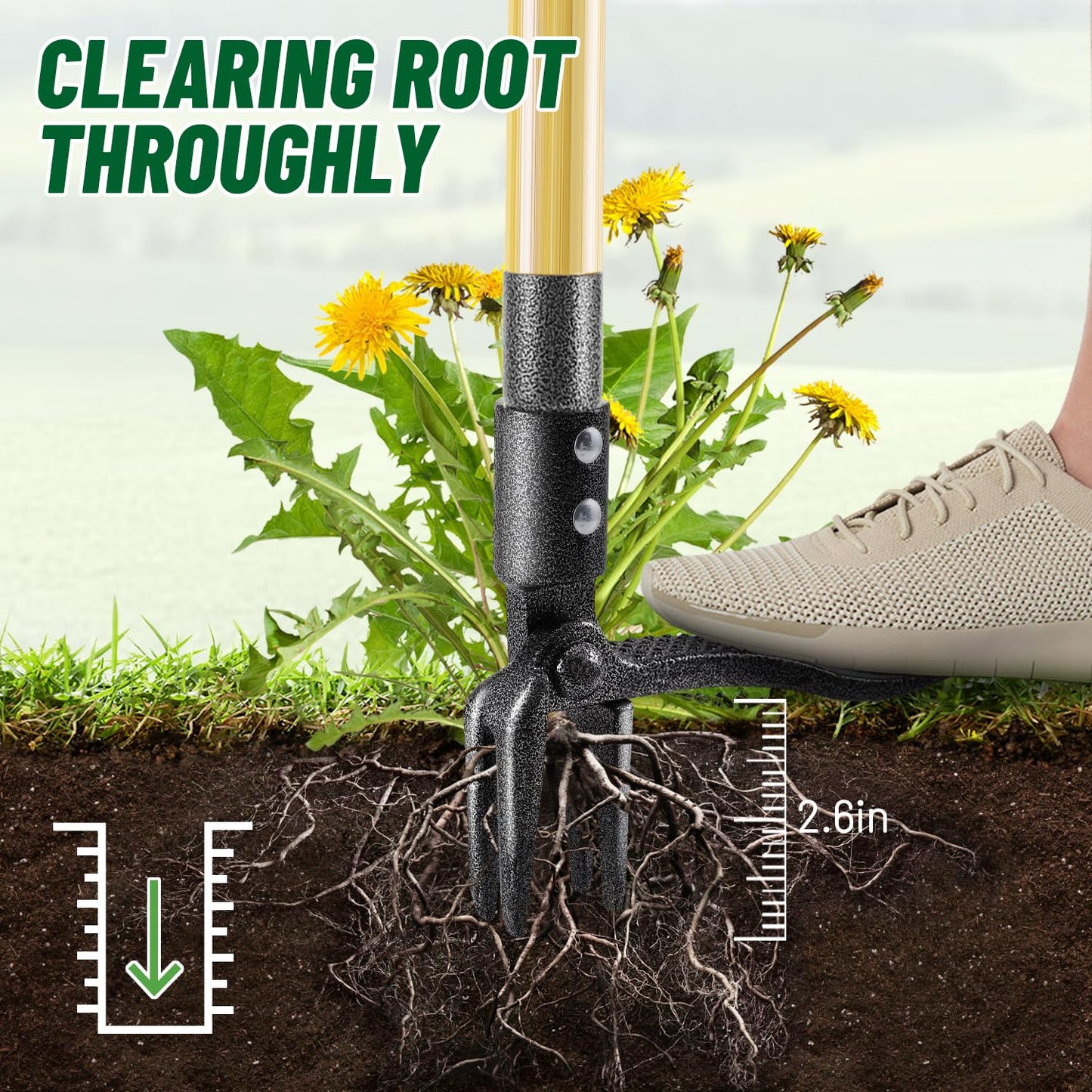 ORMALLA Weed Puller, 43.7in Long Handle Weed Remover, Dandelion Removal Tool, Natural Bamboo Handle and 4 Claws, Stand Up Garden Weed Root Remover, Pet Friendly (43.7in) - Available at All In One Marketplace Canada