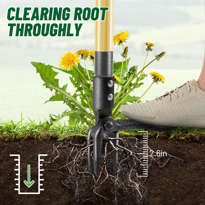 ORMALLA Weed Puller, 43.7in Long Handle Weed Remover, Dandelion Removal Tool, Natural Bamboo Handle and 4 Claws, Stand Up Garden Weed Root Remover, Pet Friendly (43.7in) - Available at All In One Marketplace Canada