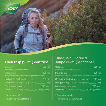 Nature's Way Calcium and Magnesium Citrate 2:1 - Liquid Supplement with Vitamin D3 and Collagen – Helps Support the Maintenance of Bones and Teeth – No Vitamin K2 - Blueberry Flavour, 500 mL
