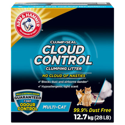 Arm & Hammer Clump & Seal Cloud Control Clay Cat Litter, Multi-Cat, 12.7kg, 7 Days of Odour Control, Dust Free, Clumping Litter (Pack of 1)
