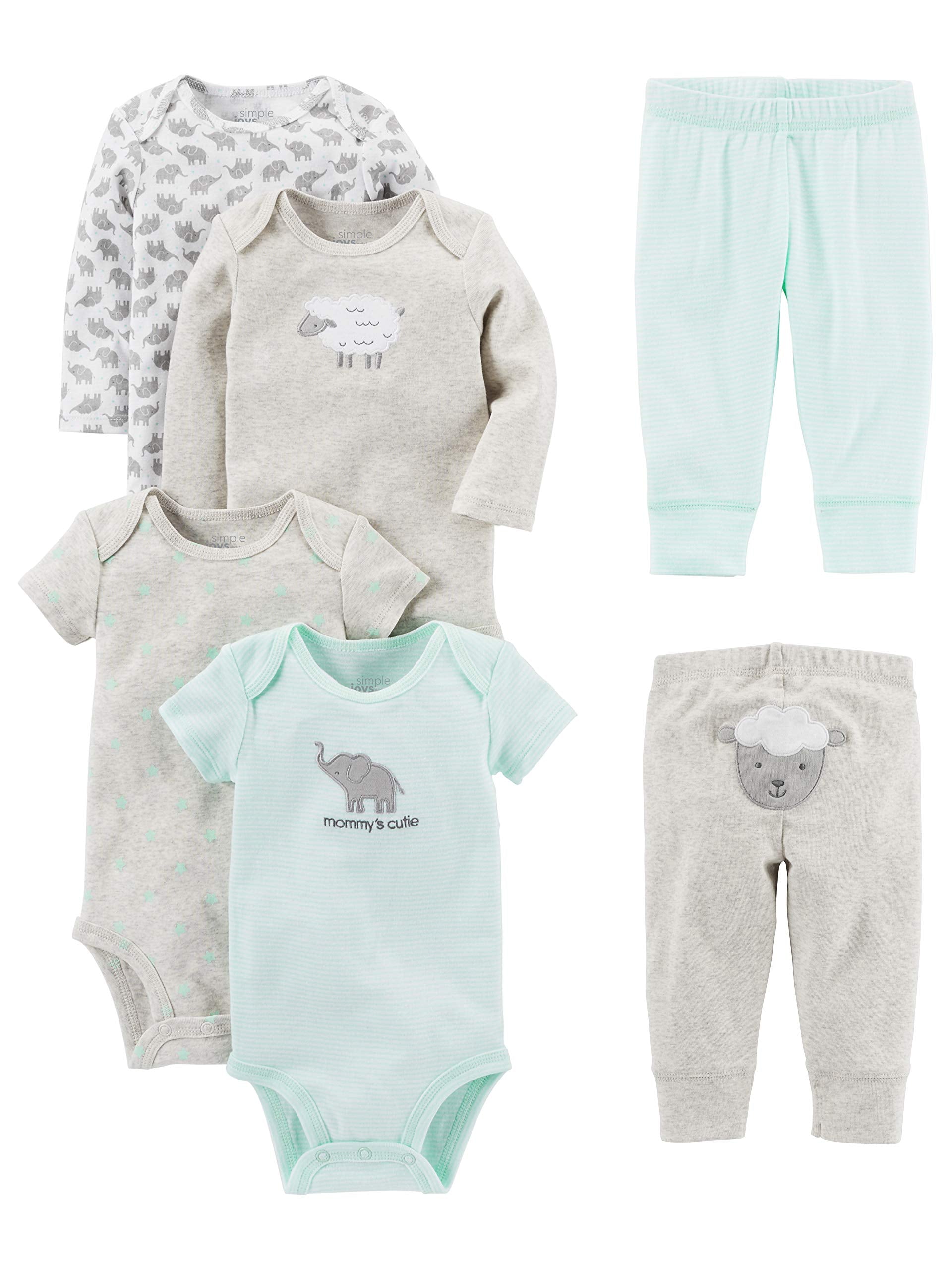 Simple Joys by Carter's Baby 6-Piece Neutral Bodysuits (Short and Long Sleeve) and Pants Set, Gray Lamb, 3-6 Months Simple Joys by Carter's