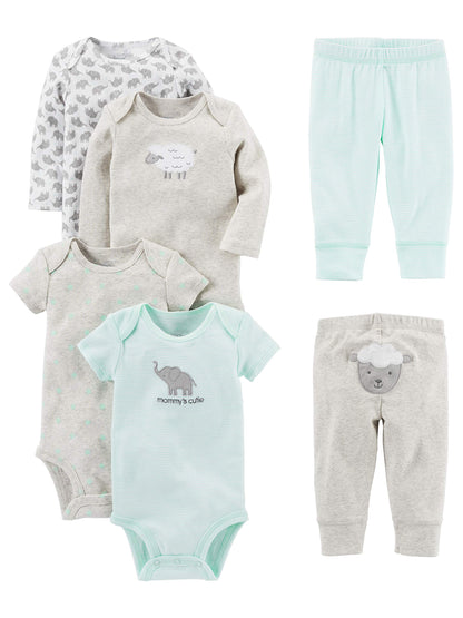 Simple Joys by Carter's Baby 6-Piece Neutral Bodysuits (Short and Long Sleeve) and Pants Set, Gray Lamb, 3-6 Months Simple Joys by Carter's