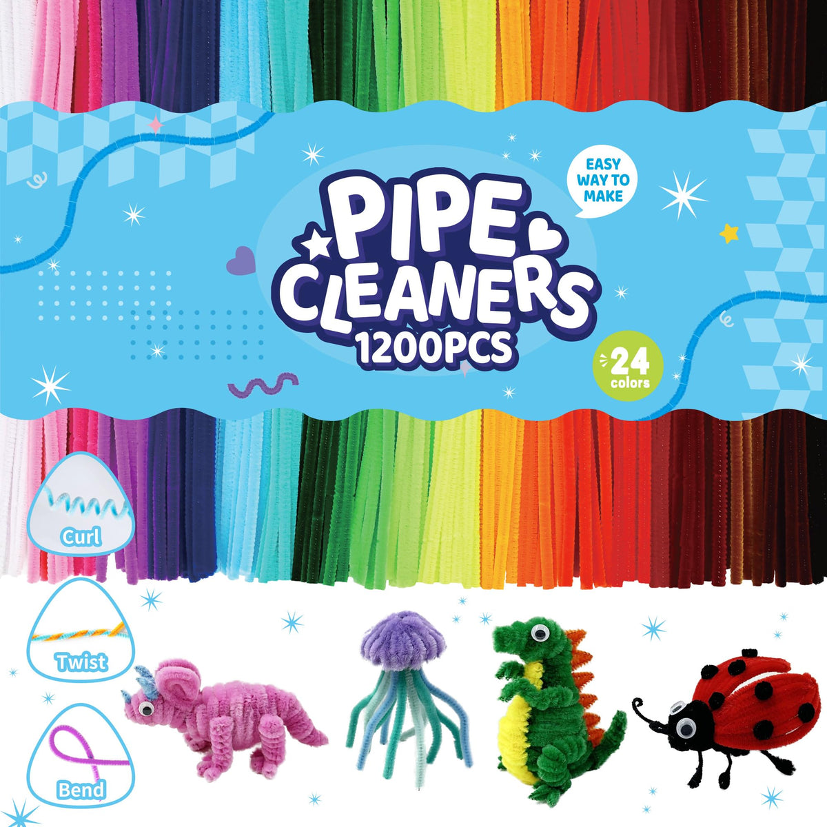 1200Pcs 24 Colors Thick Chenille Pipe Cleaners Bulk for DIY Craft 🍁 All In One Marketplace Canada