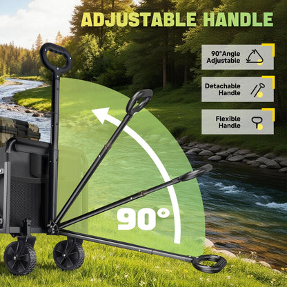 100KG Collapsible Foldable Wagon Carts - Heavy Duty Portable Folding Utility Wagons with All-Terrain Wheels for Grocery Sports Shopping Camping Garden Beach, 2 Drink Holders/Lightweight/Black - Available at All In One Marketplace Canada
