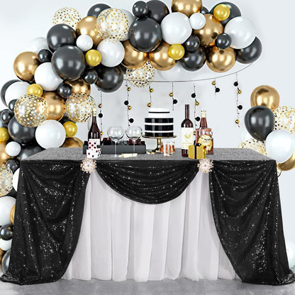 Nappe à paillettes noires B-COOL pour Halloween, chemin de table scintillant rectangulaire de 50x80 pouces pour décorations de table de mariage, anniversaire et bal de fin d'année