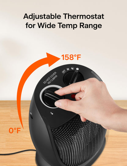 PELONIS Portable Electric Space Heater, 1500W Ceramic Heaters for Home, Office, Personal Use, Quiet Cooling & Heating Mode Room Heater for All Season, Tip Over & Overheat Protection, Black, 9inch