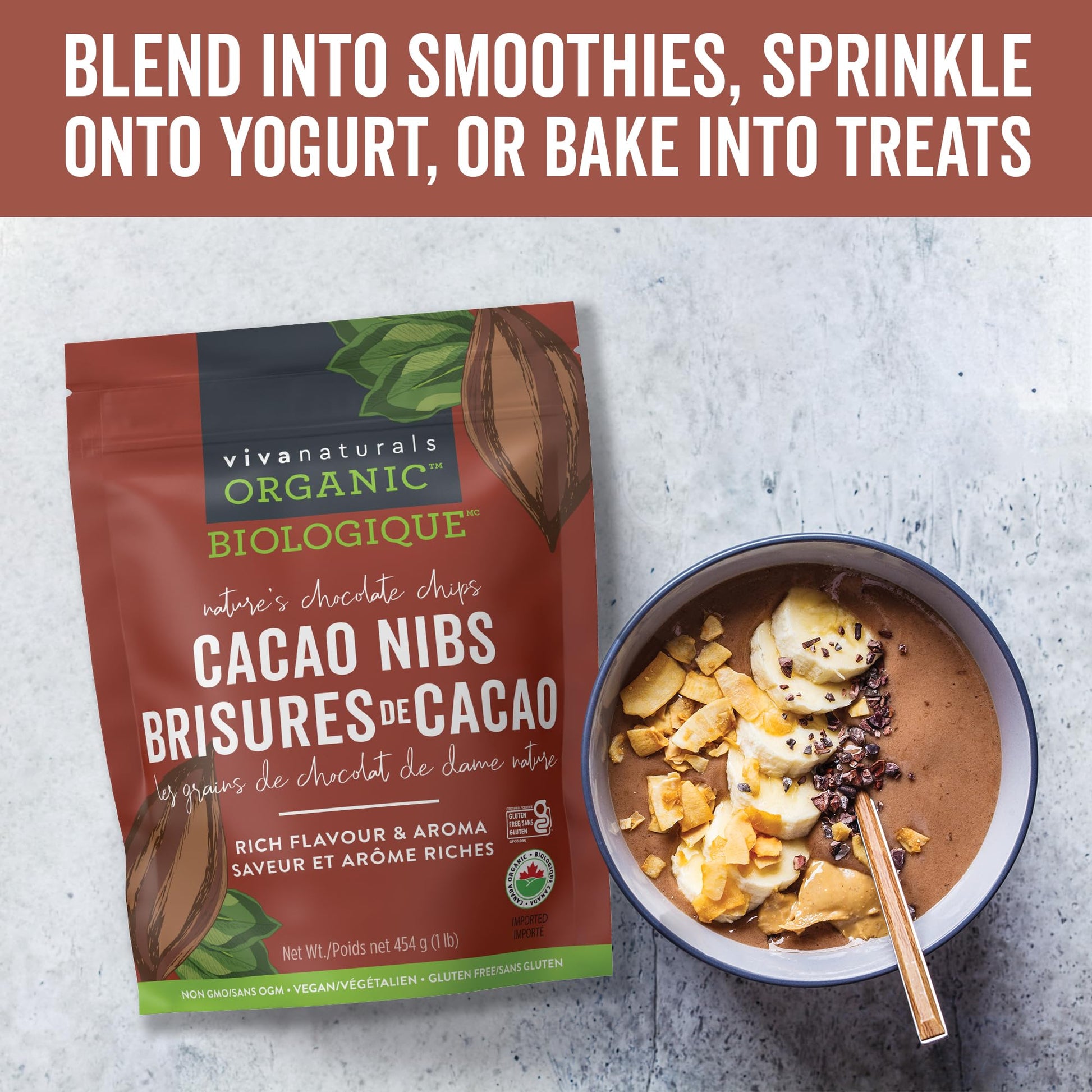 Viva Naturals Organic Cacao Nibs, 1 lb (454 g) - Certified Organic, Keto & Vegan, Gluten-Free Baking