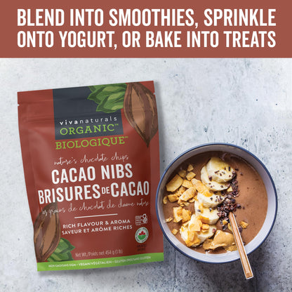 Viva Naturals Organic Cacao Nibs, 1 lb (454 g) - Certified Organic, Keto & Vegan, Gluten-Free Baking