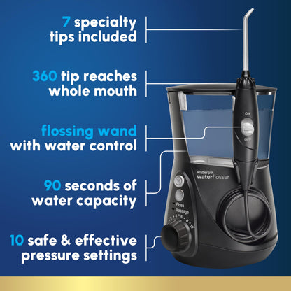 Waterpik Aquarius Water Flosser For Teeth Cleaning, Gums, Braces, Dental Care, Electric Power With 10 Settings, 7 Tips For Multiple Users & Needs, CDA Validated, Black WP-662, Packaging May Vary - Available at All In One Marketplace Canada