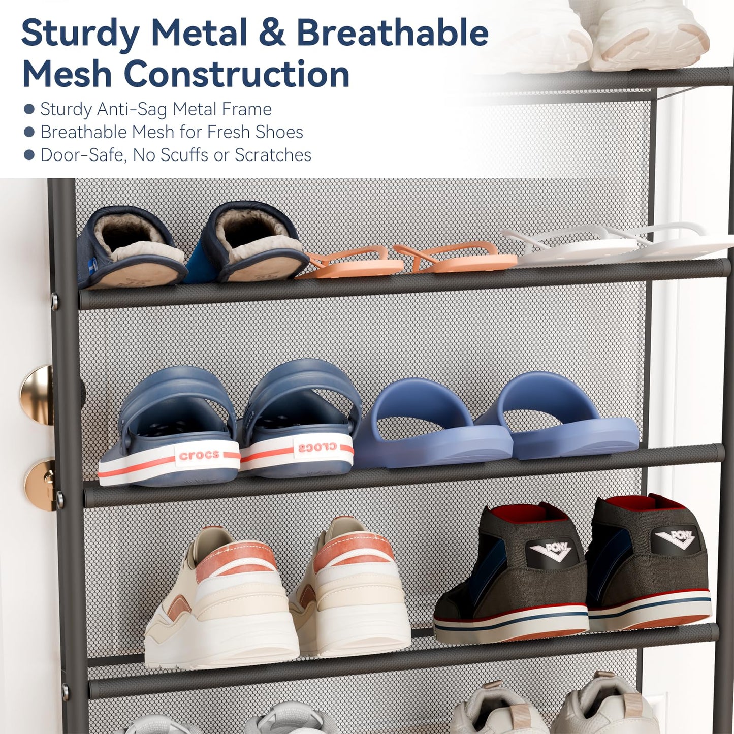 Whitmor 36 Pair Over-The-Door Rack-Gunmetal Gray Shoe Organizer WHITMOR
