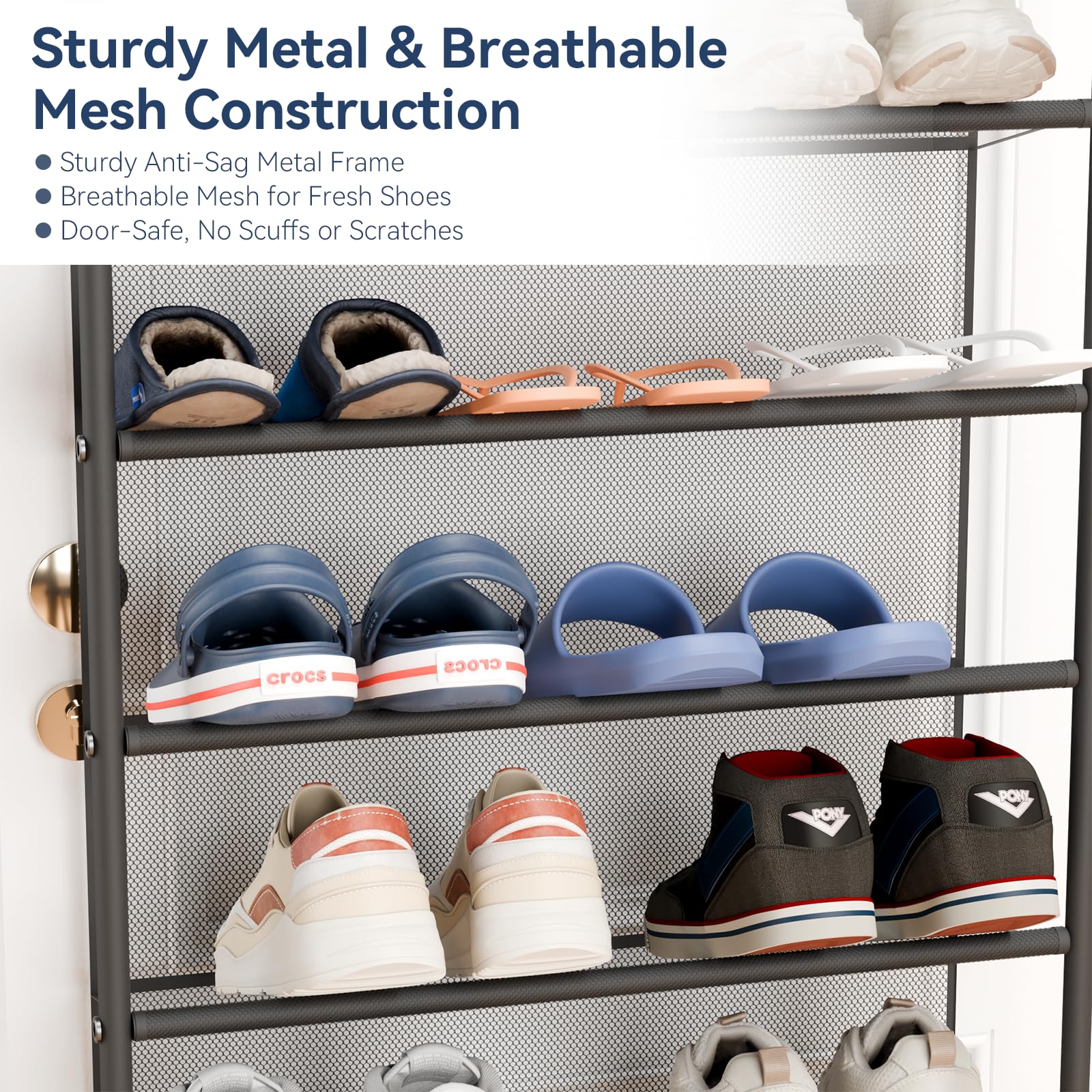 Whitmor 36 Pair Over-The-Door Rack-Gunmetal Gray Shoe Organizer WHITMOR