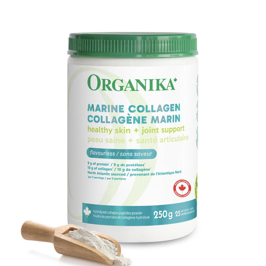 Organika Marine Collagen Powder – 10g Total Serving for Hair, Skin & Nails – Hydrolyzed Collagen Peptides Type 1 from Wild-Caught Fish, Tasteless, Canadian-Made – 250g - Available at All In One Marketplace Canada