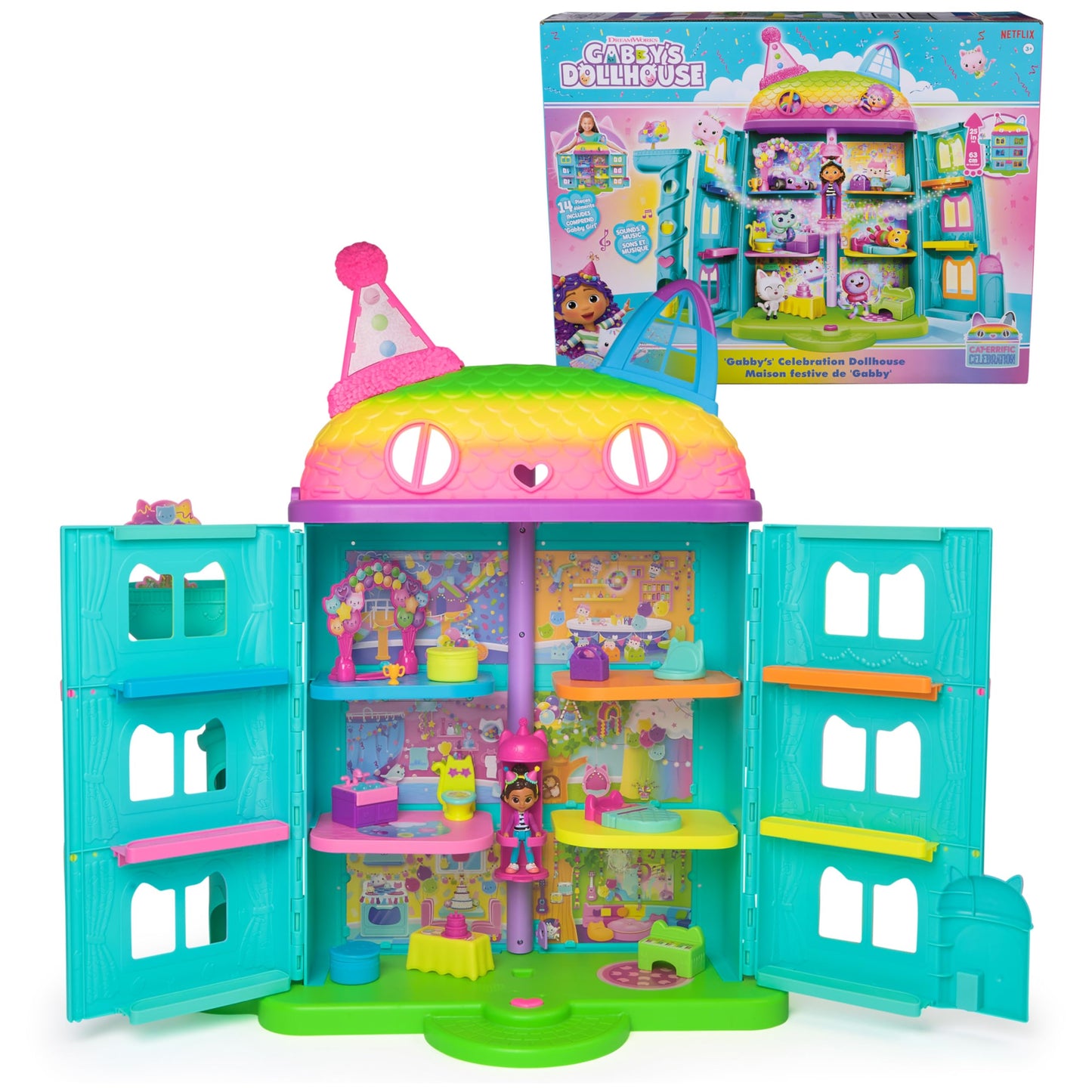 DreamWorks GABBY'S Dollhouse, 14 Pc Celebration Dollhouse, 25-Inches Tall, with Toy Figures, Doll House Furniture & 10 Sounds, Kids Toys for Girls & Boys Ages 3+ 🍁 All In One Marketplace Canada