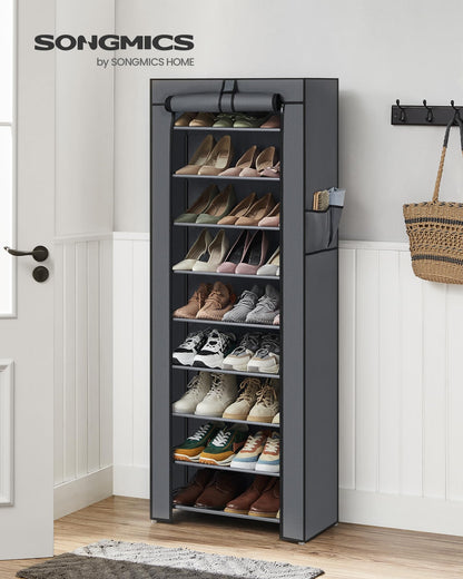 SONGMICS 10-Tier Shoe Rack, Shoe Storage Organizer Cabinet with Dustproof Cover, Free-Standing, for Closet, Entryway, Hold 27-35 Pairs, for Sneakers, High Heels, Gray URXJ10G01 SONGMICS