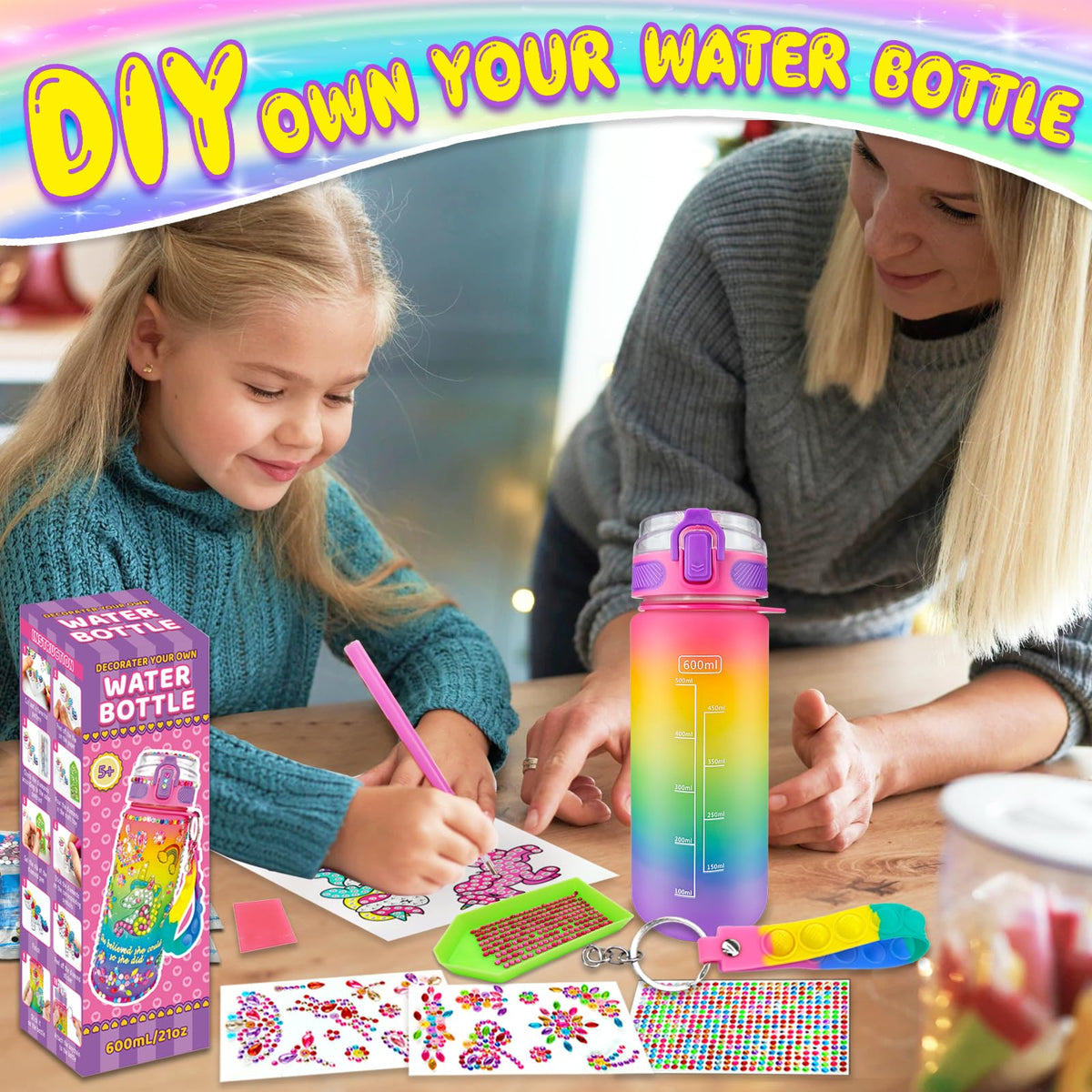 Decorate Your Own Water Bottle Craft Kit for Girls 5-12 Years Old - Unicorn Toys, Arts and Crafts Gift ideas for kids Birthday, Christmas 🍁 All In One Marketplace Canada