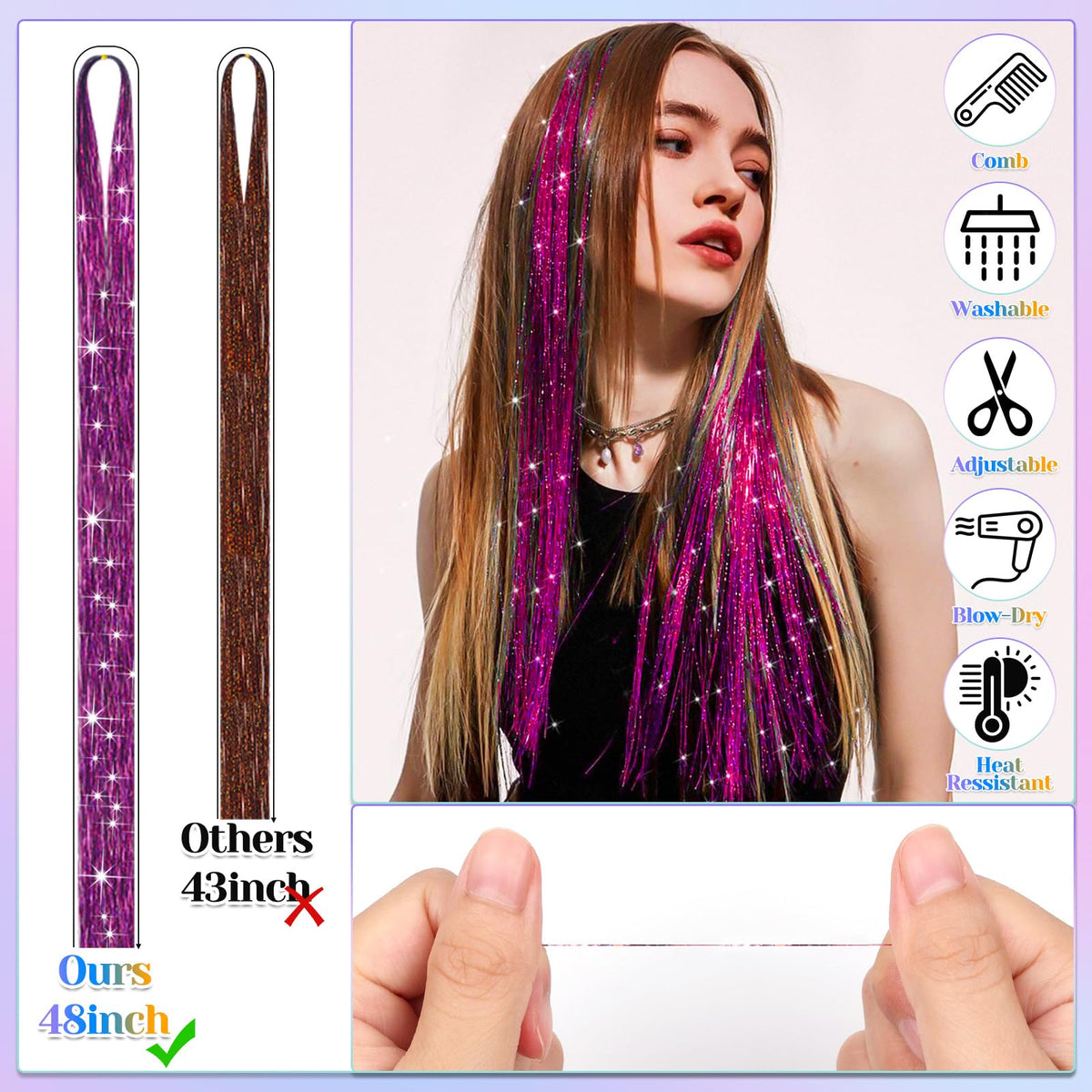 Fairy Hair Tinsel Kit 4000 Hair Glitter Strands 48 Inch Heat Resistant Tinsel Hair Extensions 20 Colors Sparkling Shiny Highlights Hair Tinsel with Tools for Christmas Halloween New Year Cosplay Party' specified 🍁 All In One Marketplace Canada
