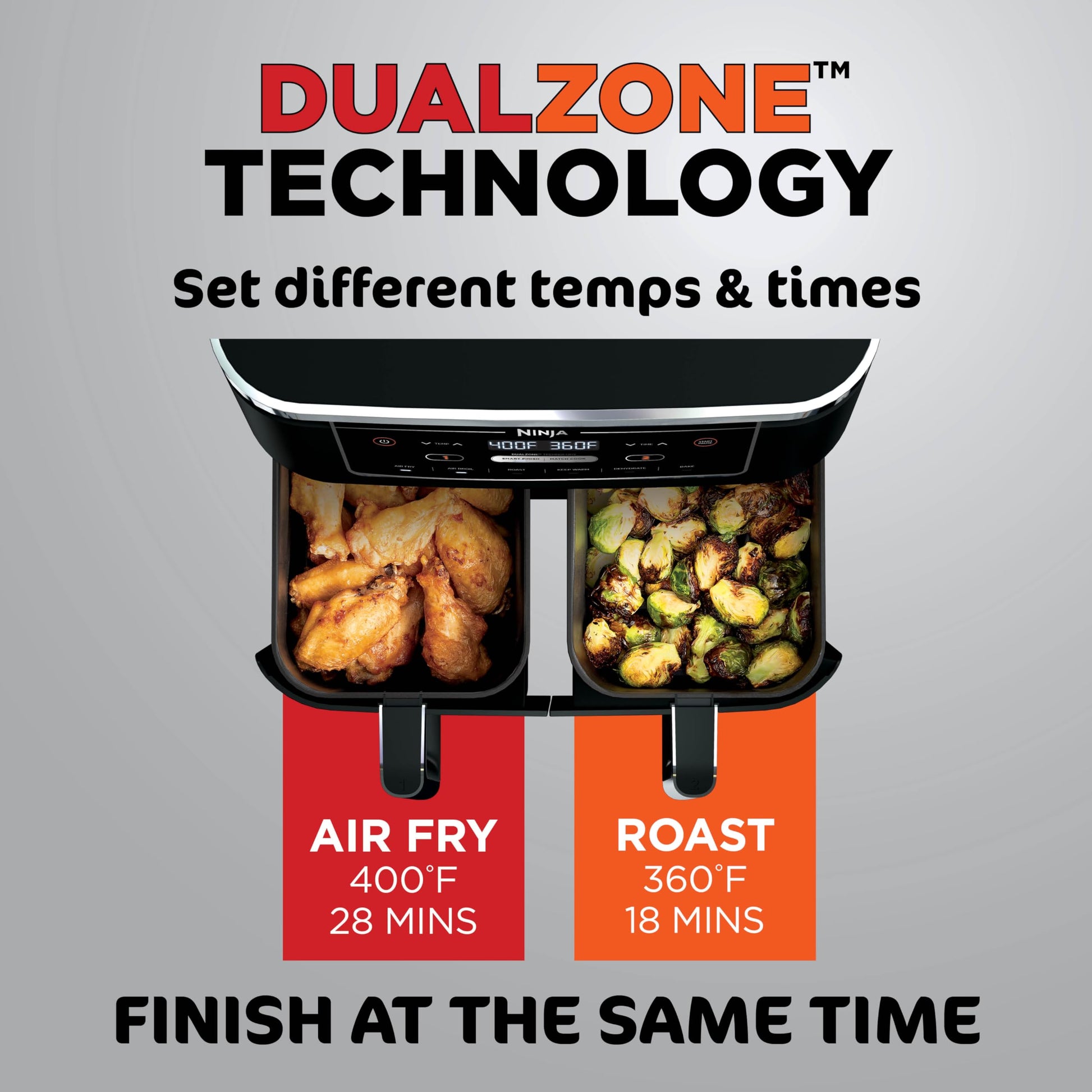 Ninja Foodi 10-qt. 6-in-1 DualZone XL Air Fryer, 2 Independent Baskets, Match Cook & Smart Finish to Air Fry, Air Broil, Roast, Bake, Dehydrate, & Keep Warm, Black, DZ302C (Canadian Version)