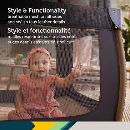 Safety 1st Amherst Baby Playard – 3-in-1 Travel-Ready Playard, Bassinet & Changer with Storage, Toy Bar – for Newborn to Toddler – Stardust Safety 1st