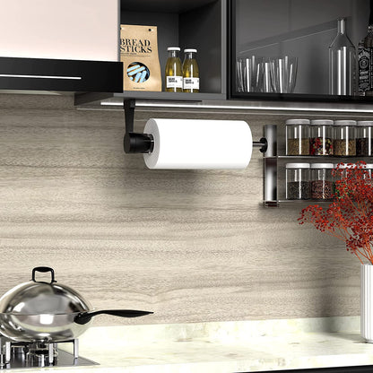 VEHHE Paper Towel Holder Under Cabinet with Ratchet System, Single Hand Operable Paper Towel Holder Wall Mount with Damping Effect, Self-Adhesive Papers Towels Holders or Drilled for Kitchen (Black) - Available at All In One Marketplace Canada