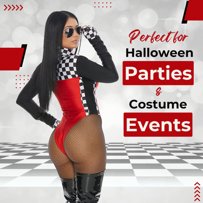 Déguisement pour femme Forplay « Wanna Race » sur le thème de la course automobile - Costume d'Halloween 4 pièces, rouge, moyen/grand