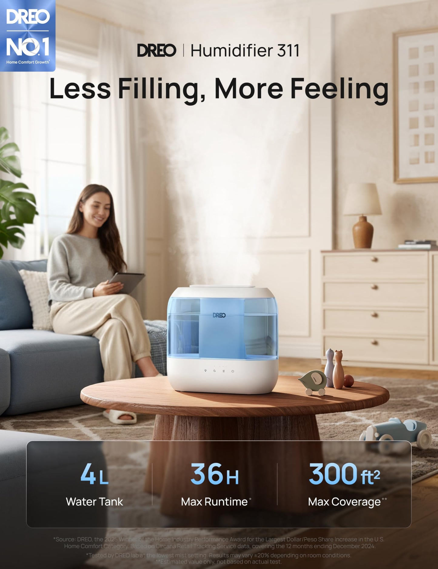 DREO 4L Humidifiers for Bedroom, 28dB Quiet Top Fill Supersized Cool Mist Humidifier for Baby Large Room, Oil Diffuser and Nightlight, 32H Runtime, Ultrasonic Humidifier for Home, Nursery, Plants 🍁 All In One Marketplace Canada