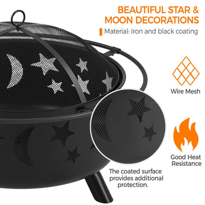 Yaheetech 30in Fire Pits with Poker & Spark Screen Deep Large Fire Bowl Yaheetech