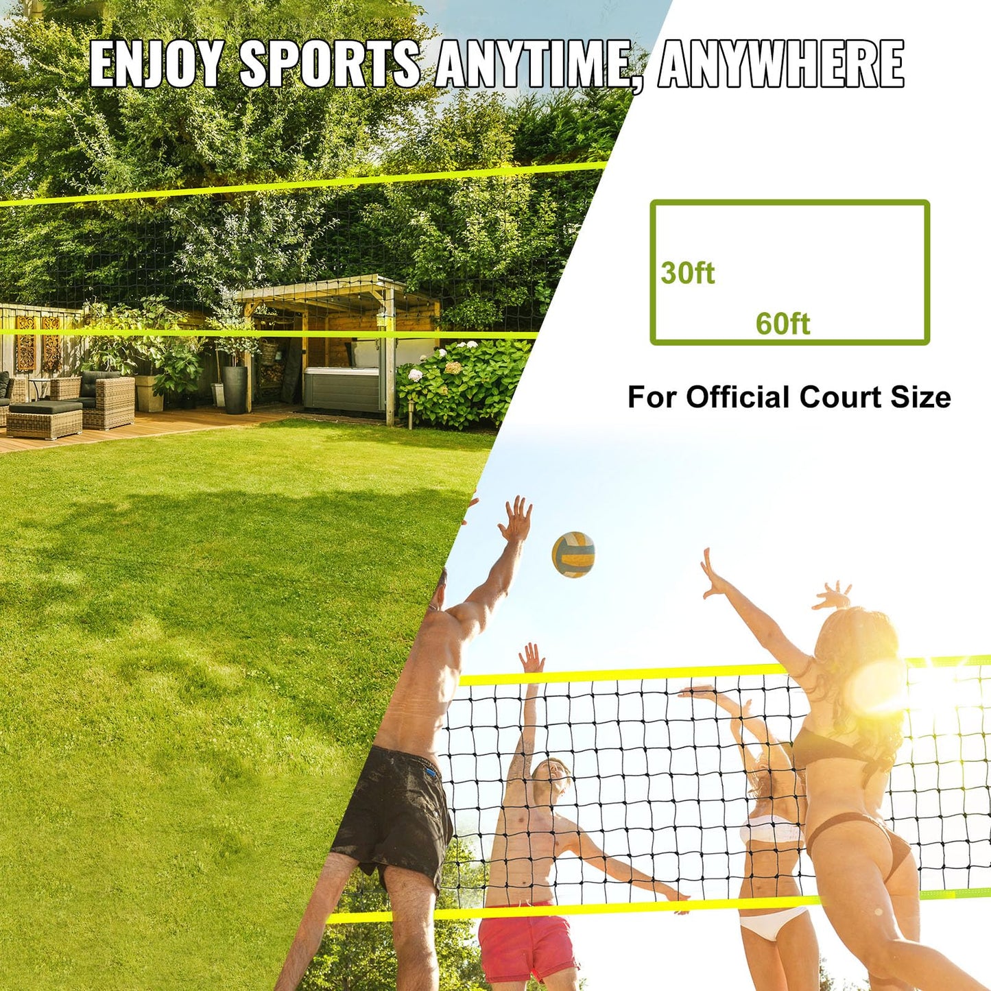 VEVOR Outdoor Portable Volleyball Net System, Adjustable Height Steel Poles, Professional Volleyball Set with PVC Volleyball, Pump, Carrying Bag, Heavy Duty Volleyball Net for Backyard, Beach, Lawn VEVOR