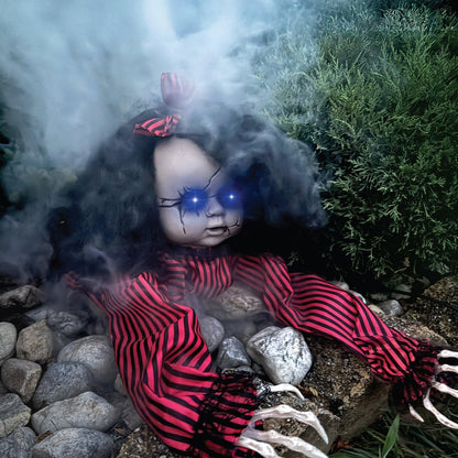 Poupée bébé rampante effrayante de Haunted Hill Farm, animatronique d'Halloween avec lumières et sons activés au toucher, décorations d'Halloween à piles pour l'intérieur ou l'extérieur couvert, accessoire effrayant pour Halloween