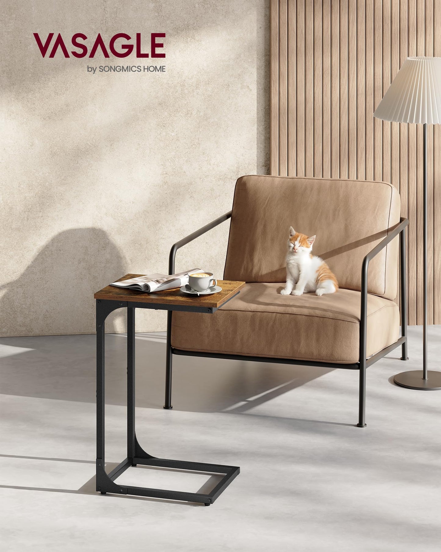VASAGLE C-Shaped End Table, Small Side Table for Couch, Sofa Table with Metal Frame for Living Room, Bedroom, Bedside, Rustic Brown and Black ULET350B01 - Available at All In One Marketplace Canada