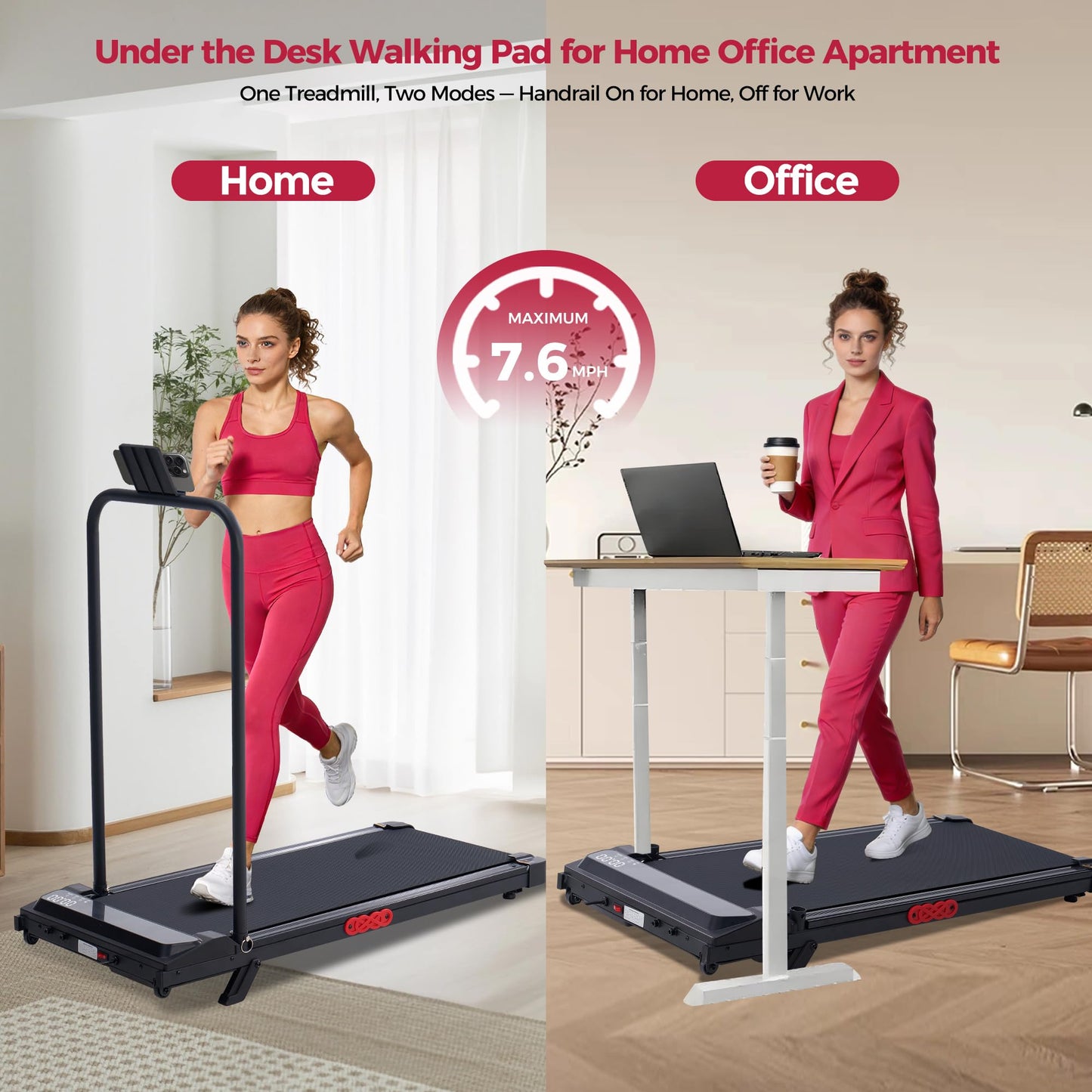 POTUPUS Walking Pad Treadmill with Incline, Portable Treadmills for Home Small Spaces, 3.0HP Electric Walking Treadmills with Handle Bar, Mini Treadmills for Exercising, 0.6-7.6MPH, 160KG, Model 401 - Available at All In One Marketplace Canada