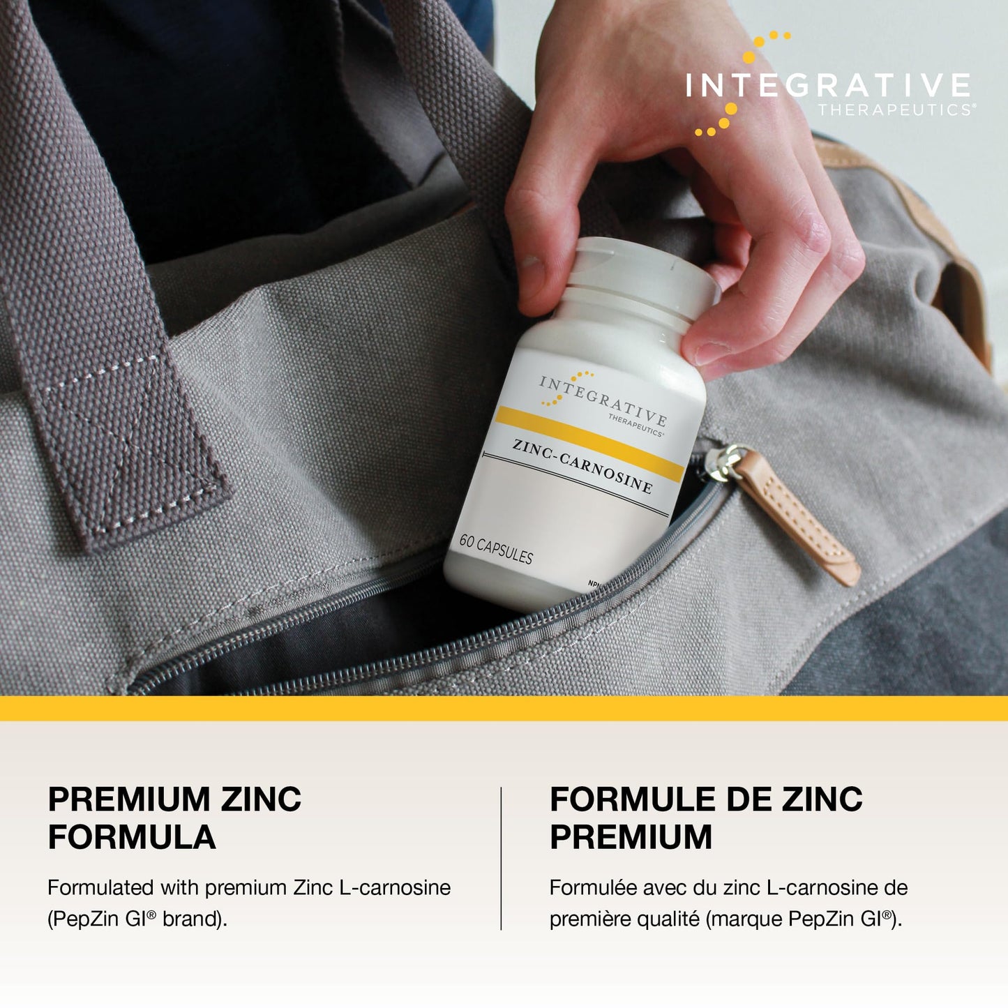 Integrative Therapeutics Zinc Carnosine – Premium Zinc Supplement – 75mg of Zinc Carnosine – Factor in the Maintenance of Good Health - PepZin GI – 60 Capsules - Available at All In One Marketplace Canada