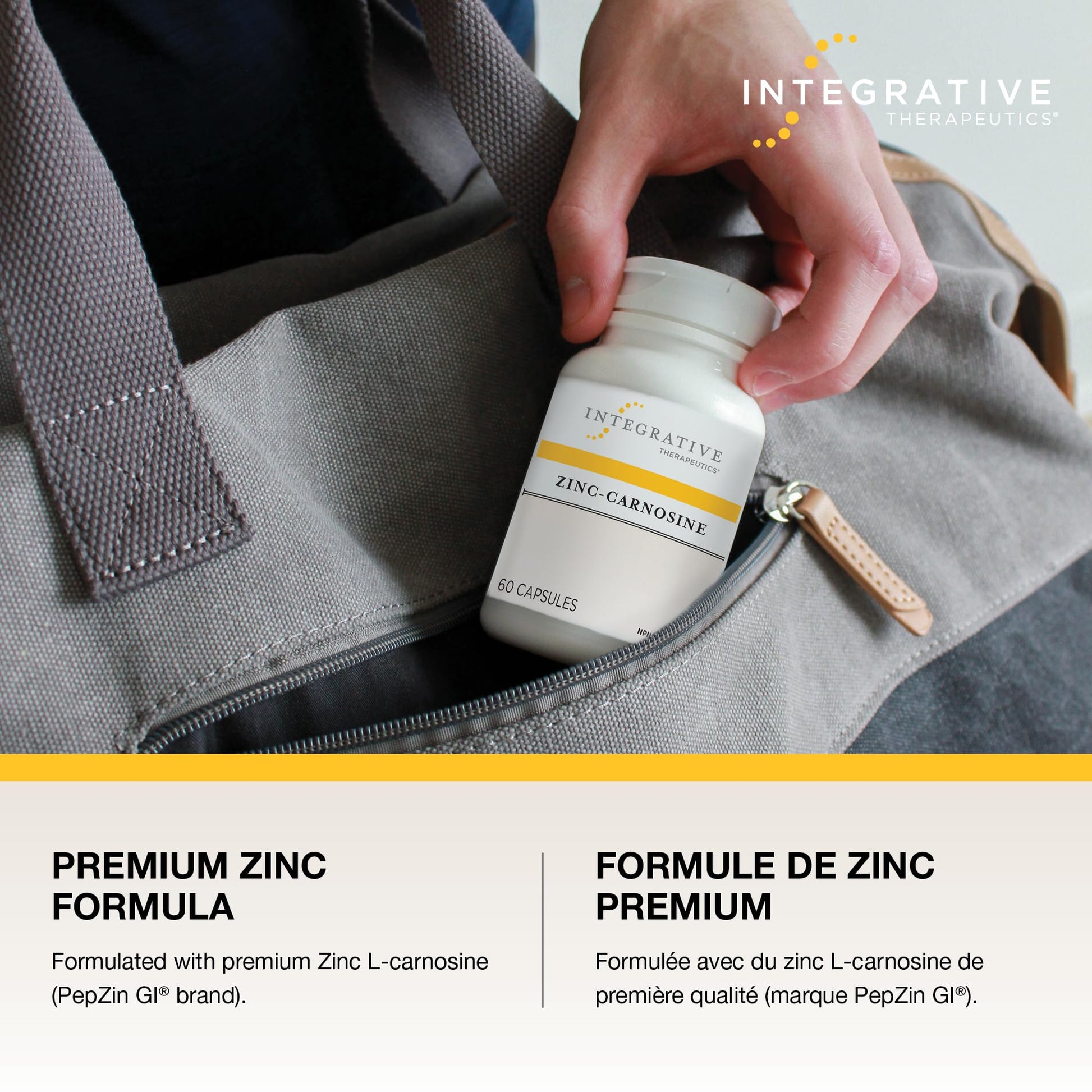 Integrative Therapeutics Zinc Carnosine – Premium Zinc Supplement – 75mg of Zinc Carnosine – Factor in the Maintenance of Good Health - PepZin GI – 60 Capsules - Available at All In One Marketplace Canada