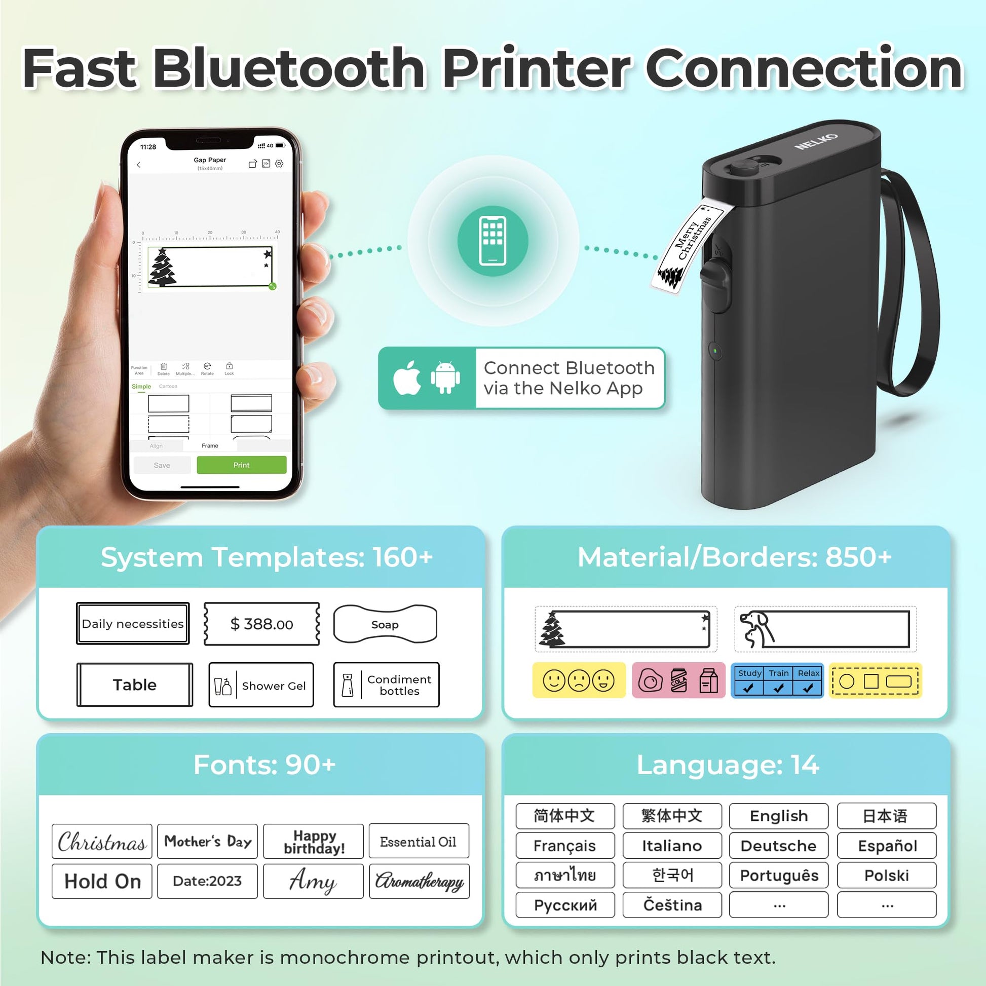 Label Maker Machine with Tape, P21 Portable Bluetooth Label Printer, Wireless Built-in Cutter Sticker Maker Mini Label Makers with Multiple Templates for Organizing Storage Office Home, Black