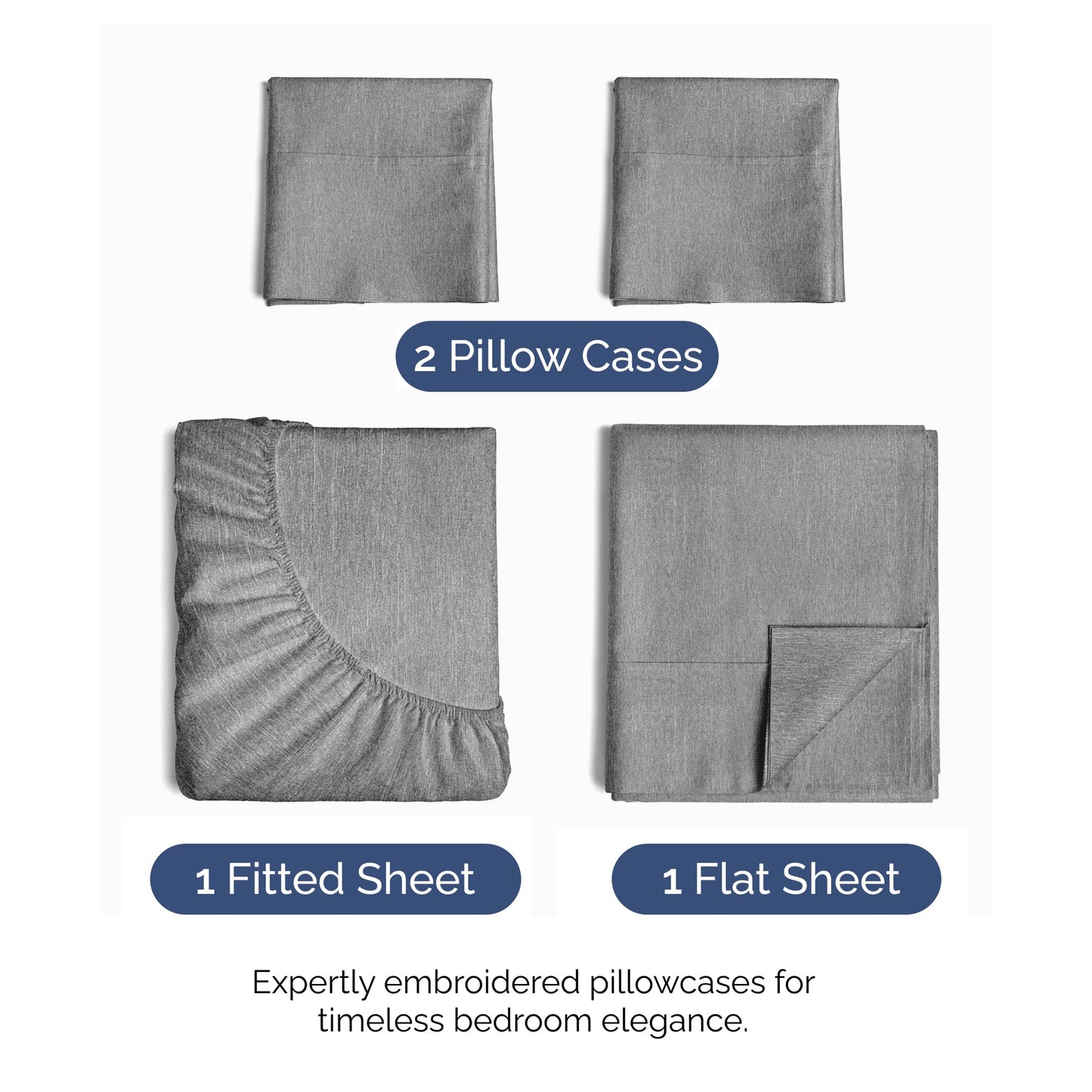 Queen Size 4 Piece Sheet Set - Comfy Breathable & Cooling Sheets - Hotel Luxury Bed Sheets for Women & Men - Deep Pockets, Easy-Fit, Soft & Wrinkle Free Sheets - Heathered Grey Oeko-Tex Bed Sheet Set