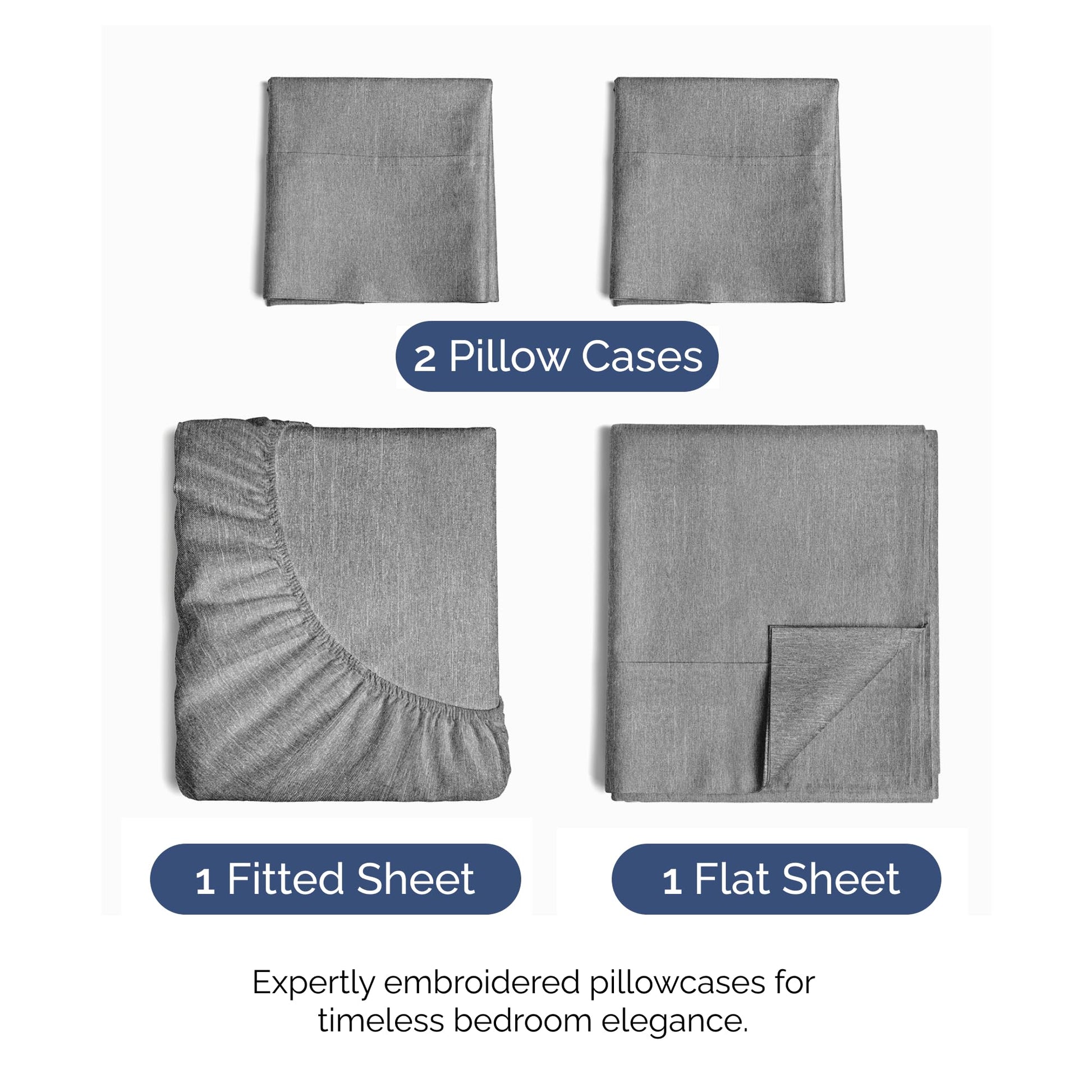 Queen Size 4 Piece Sheet Set - Comfy Breathable & Cooling Sheets - Hotel Luxury Bed Sheets for Women & Men - Deep Pockets, Easy-Fit, Soft & Wrinkle Free Sheets - Heathered Grey Oeko-Tex Bed Sheet Set