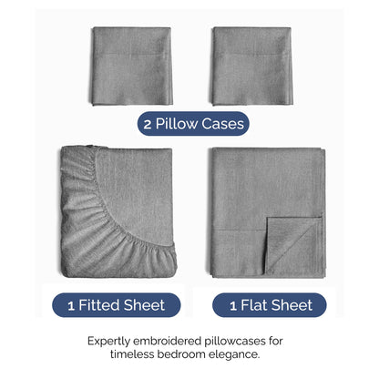Queen Size 4 Piece Sheet Set - Comfy Breathable & Cooling Sheets - Hotel Luxury Bed Sheets for Women & Men - Deep Pockets, Easy-Fit, Soft & Wrinkle Free Sheets - Heathered Grey Oeko-Tex Bed Sheet Set