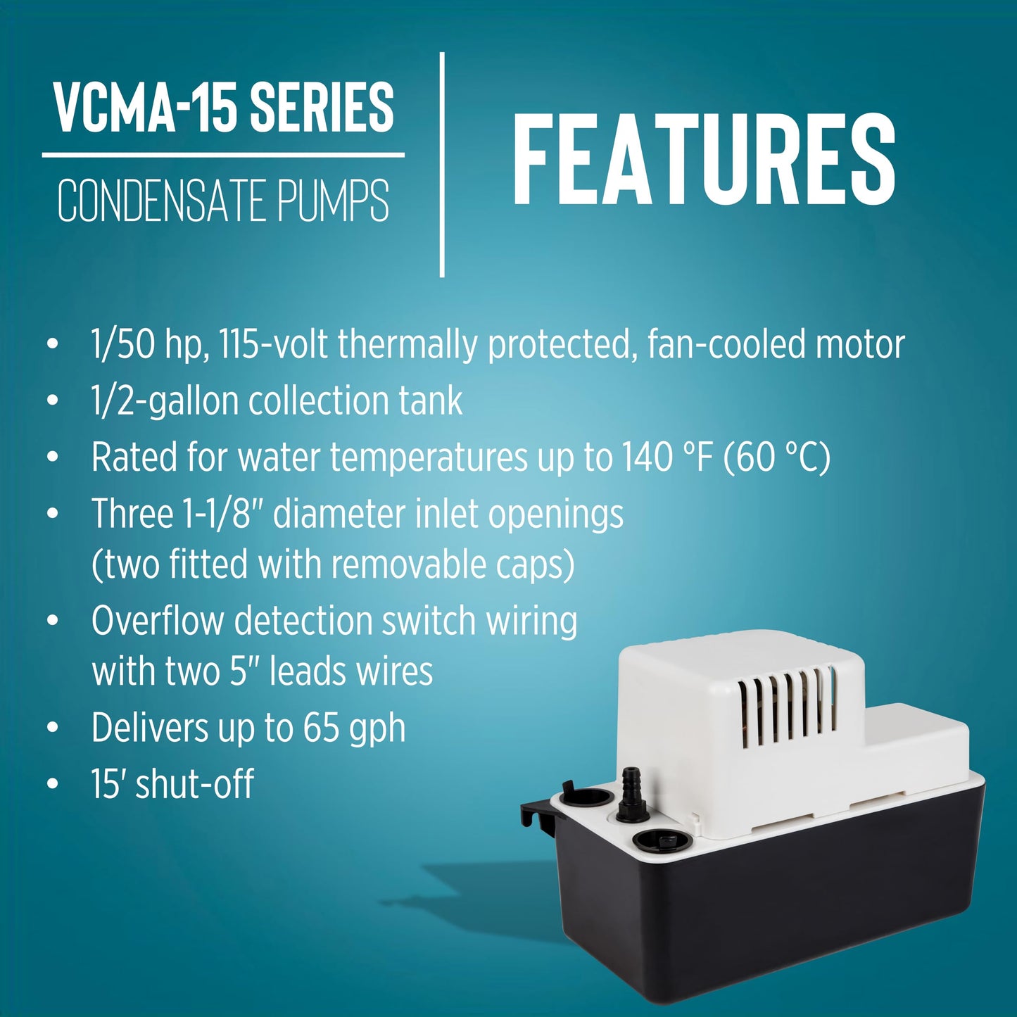 Little Giant VCMA-15ULST 115 Volt, 65 GPH, 1/50 HP Automatic Condensate Removal Pump for HVAC/Refrigeration Systems/Dehumidifiers with Overflow Detection Switch and 20-Foot Tubing, Black/White, 554415 🍁 All In One Marketplace Canada