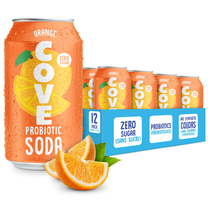 Orange Probiotic Soda Drink by Cove, Zero Sugar Healthy Soda Alt, 355ml, 12