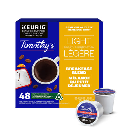 Timothy's Breakfast Blend K-Cup Pods for Keurig – 48 Count Box