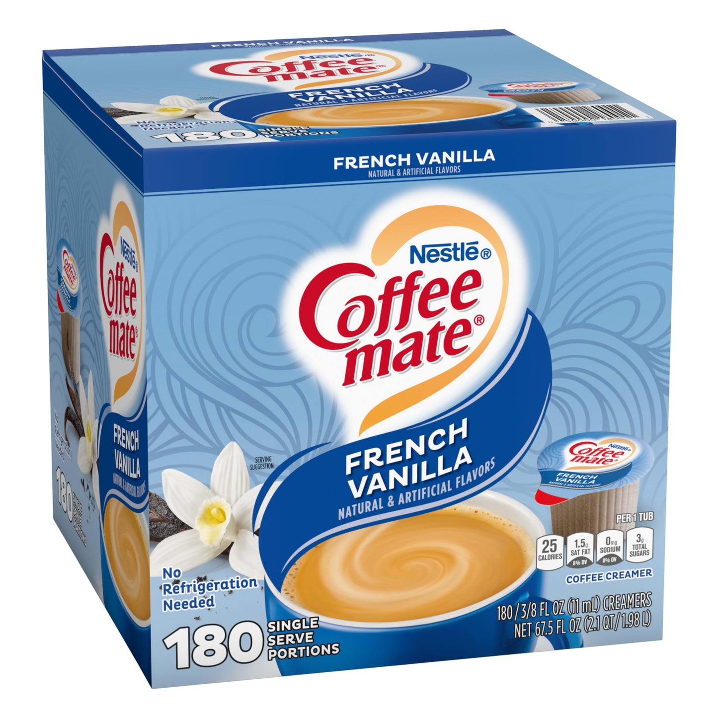 Coffee Mate French Vanilla Liquid Creamer, 180 Single-Serve Portions (67.5 oz)