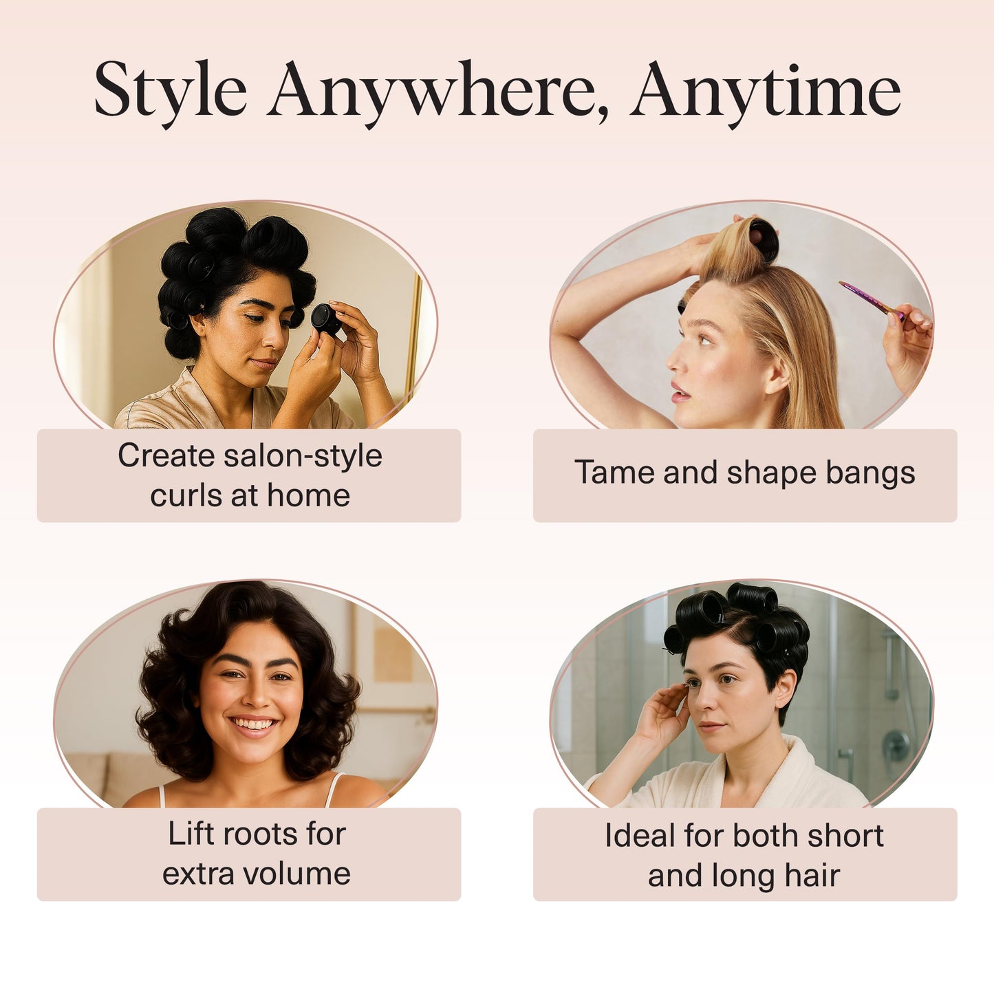 Kitsch Ceramic Thermal Hair Rollers for Women – Self Grip Hair Curlers for Heatless Curls Overnight - Volumizing Large Rollers for Short & Long Hair - For Long Lasting Frizz-Free Curls - Black, 8pcs - Available at All In One Marketplace Canada