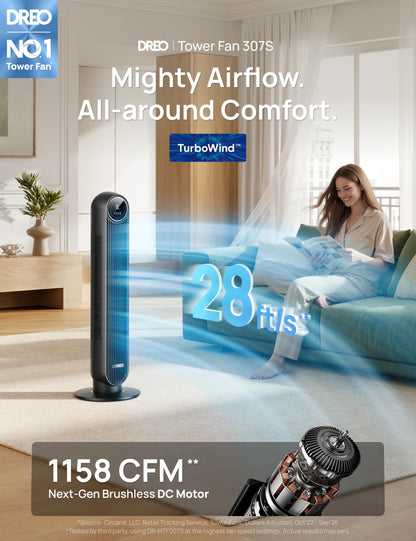 DREO Tower Fan for Bedroom, Smart Oscillating Quiet Floor Fans, Standing Bladeless Fan with Remote and WiFi Voice Control, 4 Modes, 4 Speeds, 8H Timer, 28dB, Works with Alexa/Google 🍁 All In One Marketplace Canada