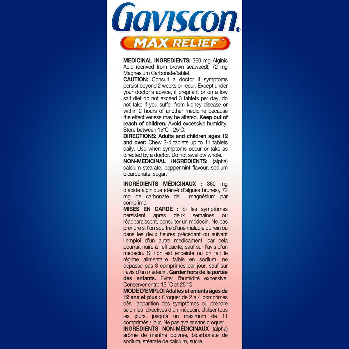 Gaviscon Max Relief Tablets - 50 Count - Chewable Foaming Antacid Tablets for Day and Night Heartburn Relief, Acid Reflux and GERD Relief, Cooling & Refreshing Peppermint - Free of Aluminum & Lactose 🍁 All In One Marketplace Canada