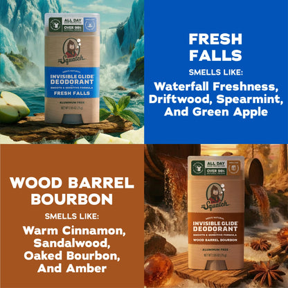 Dr. Squatch Invisible Glide Natural Deodorant – Smooth Glide with No Stains – Aluminum Free & Dermatologist-Tested Formula Suits Sensitive Skin – Fresh Falls + Wood Barrel Bourbon – 2.65oz (2-Pack) - Available at All In One Marketplace Canada