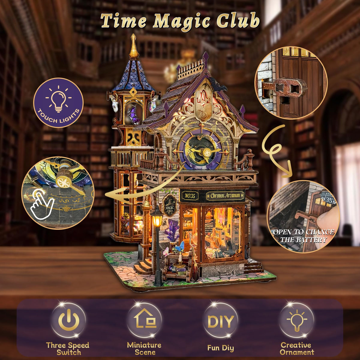 SUNNINO Miniature Dollhouse Kit, Time Magic Club Book Nook Craft for Adults 🍁 All In One Marketplace Canada