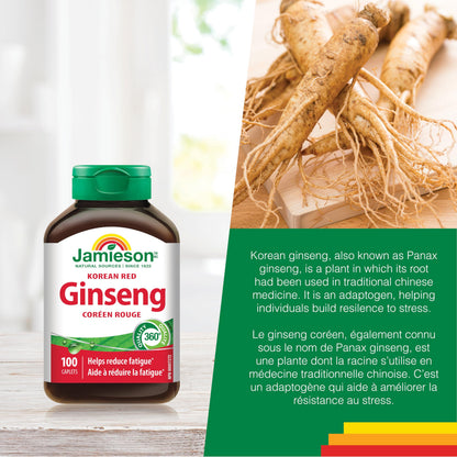 Jamieson Korean Red Ginseng, Panax Ginseng, 100 Caplets, Stress Support, Reduces Fatigue, Boosts Cognitive Health, Helps Enhance Physical Performance. Non-GMO, Proudly Canadian - Available at All In One Marketplace Canada